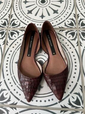 Matt Bernson Women's Pointed Toe D'Orsay Flats in Dark Burgundy Croc